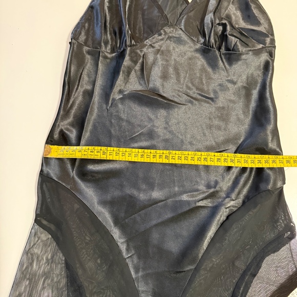 Luxury Lingerie Satin Slip Dress La Vie en Rose Black Maxi – Rhinestone Straps, - Picture 6 of 7